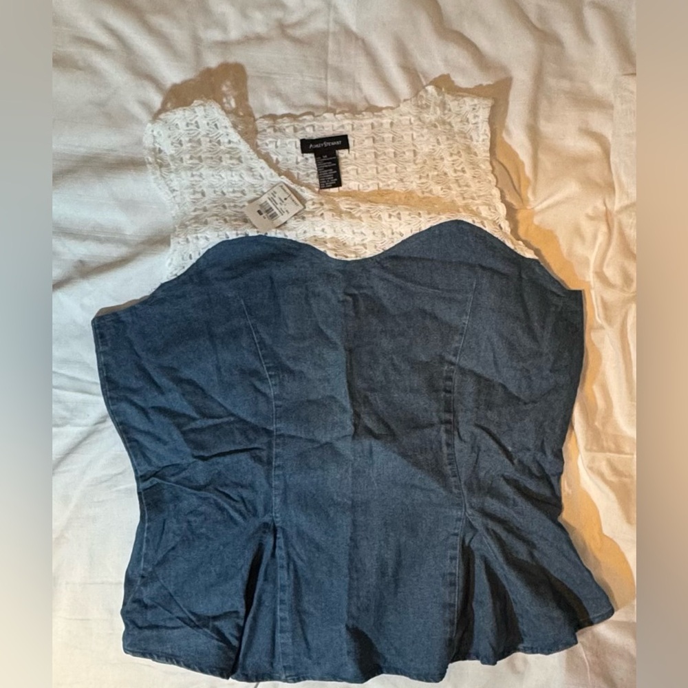 Ashley Stewart White and Blue Top
